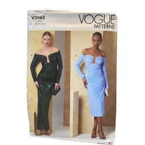 Vogue V2063 Misses Off-Shoulder Ruched Dress Size 18-26 Sewing Pattern